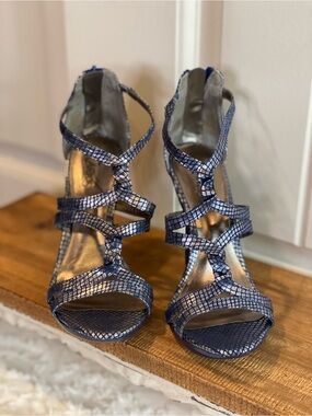Carlos by Carlos Santana Blue Snake-Embossed Strappy High Heels